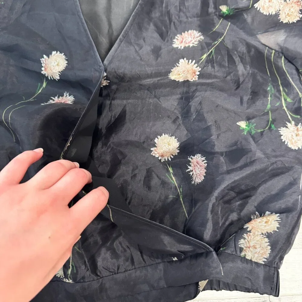 Madewell floral 100% silk wrap blouse sheer puff sleeve oversized fit small C29